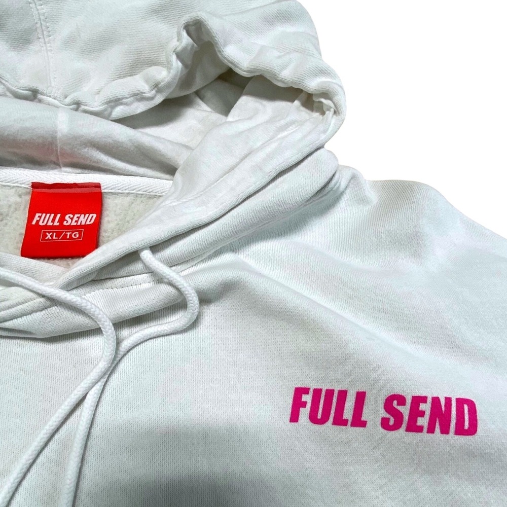 Full Send White Hoodie Fleece Pink Logo Nelk Boys Size XL